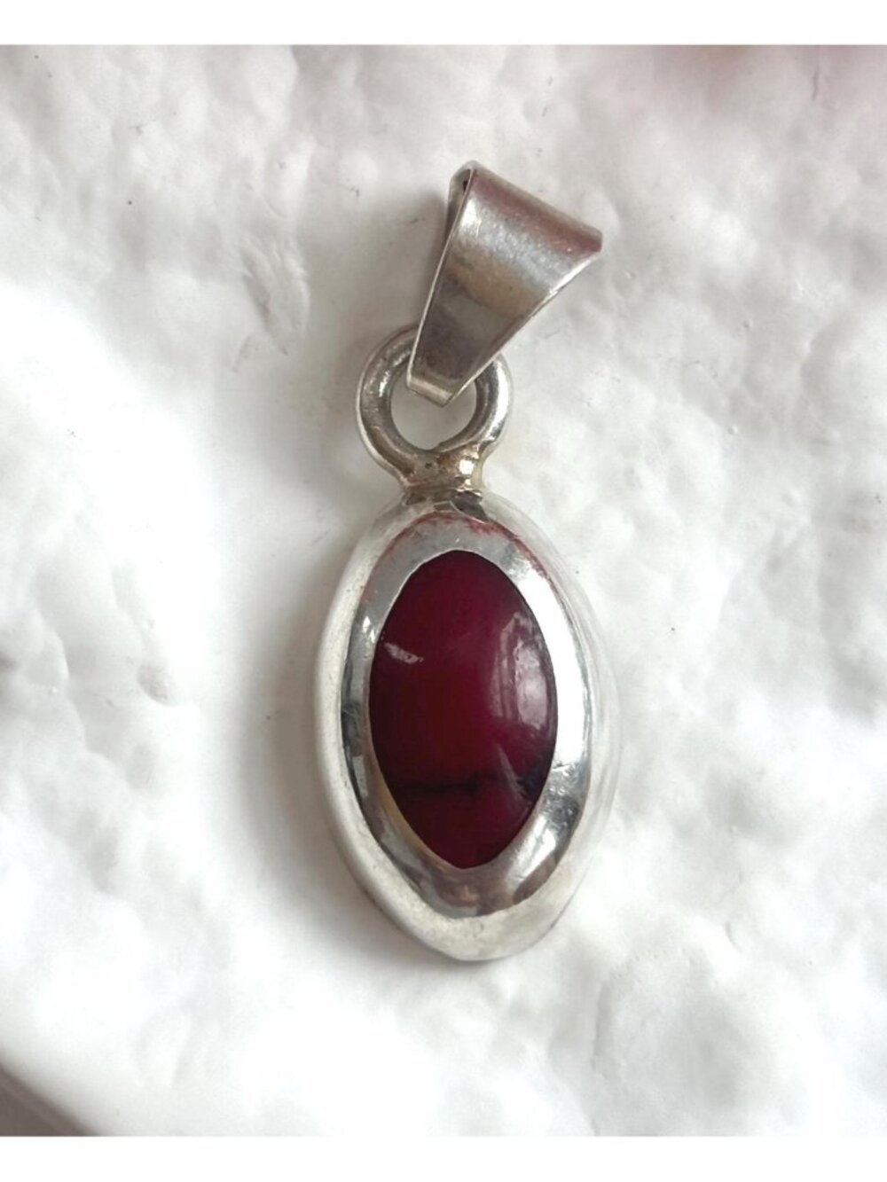 Red Jasper Stone Mexican Made Marquise Cut Sterling Silver 925 Vintage Pendant